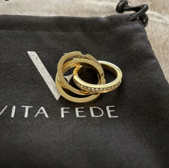 🆕️ Vita Fede Cassio Rings Set of 3 Interlockig Gold Tone Pave' Crystals Size 5 - Picture 1 of 3